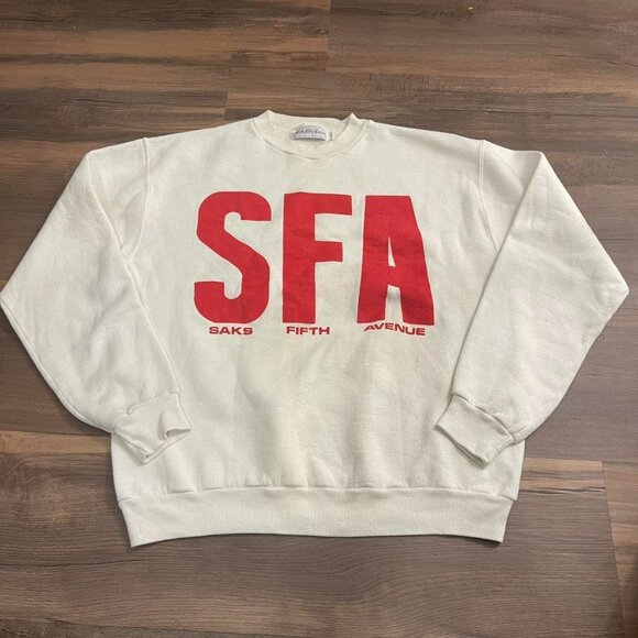 Vintage 1990s Saks Fifth Avenue white and red crewneck sweatshirt - Picture 1 of 4